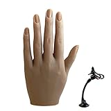 XMASIR Silikon Übungshand Acrylnägel, Flexible biegbare weibliche in Lebensgröße Silikon Hand für Nageldesign Übungsnageltraining mit Ständer(LH)