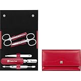 ZWILLING Classic Inox Etui Maniküre Pediküre Nagel-Set 5-tlg. Reise Pflege Hände Füße Mann Frau Rindleder Druckknopf Rot Nagelschere Hautschere Pinzette Nagelfeile Doppelinstrument 97436-003-0