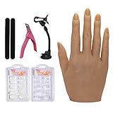 Silikon Übungshand für Acrylnägel, Flexibel Händemodell Nagelmaniküre Frauenhandmodell Nageltraining Übungshände finger für Maniküre Nägel Trainieren Hand mit Klemme Nagelspitzen und Nagelfeile